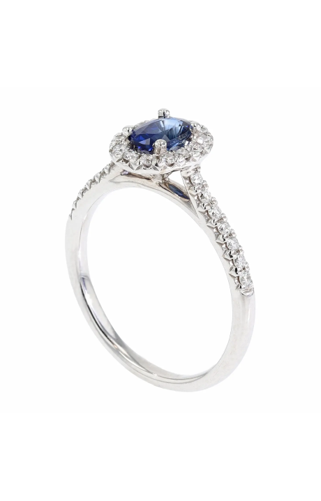 14K White Gold Oval Sapphire Halo Ring
