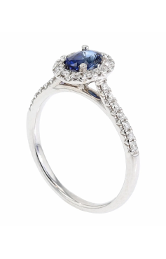 14K White Gold Oval Sapphire Halo Ring