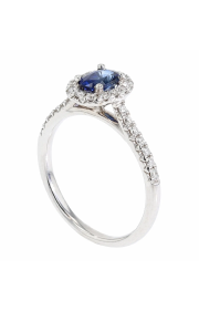 14K White Gold Oval Sapphire Halo Ring